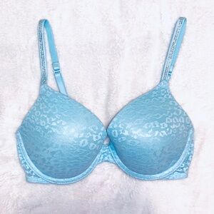 Victoria’s Secret PINK Blue Leopard Print Bedazzled Push Up Bra